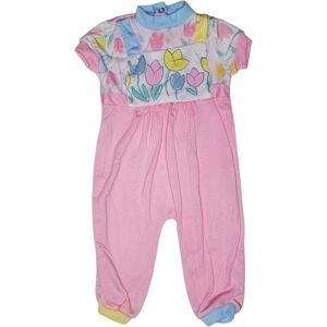 Vintage Fisher-Price Baby Romper 6–9M | 90s Pastel Tulip Floral One Piece